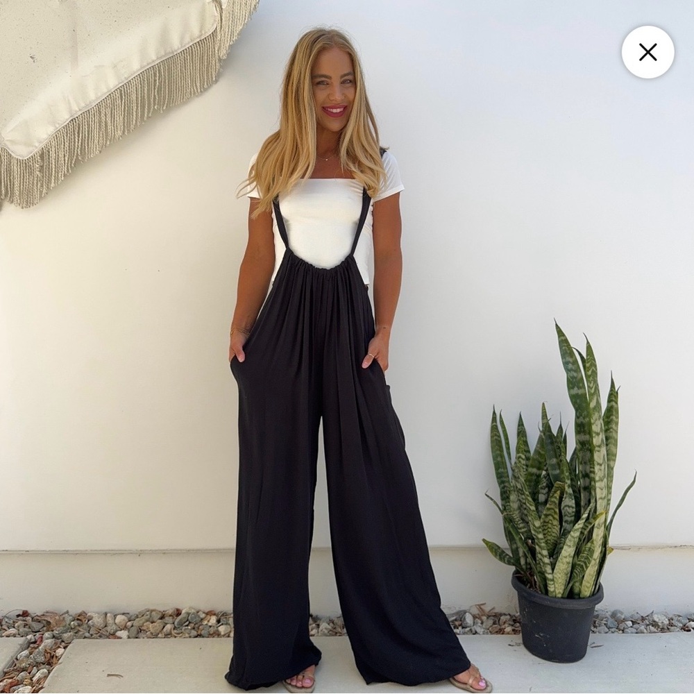 Black Wide Leg Suspender Jumpsuit